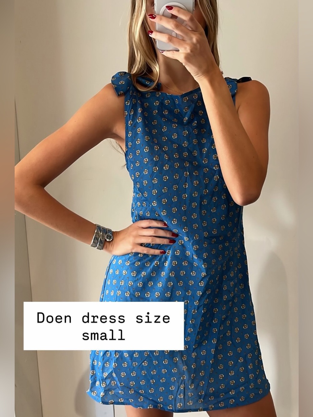 Doen Blue Floral Tie-Shoulder Sleeveless Dress